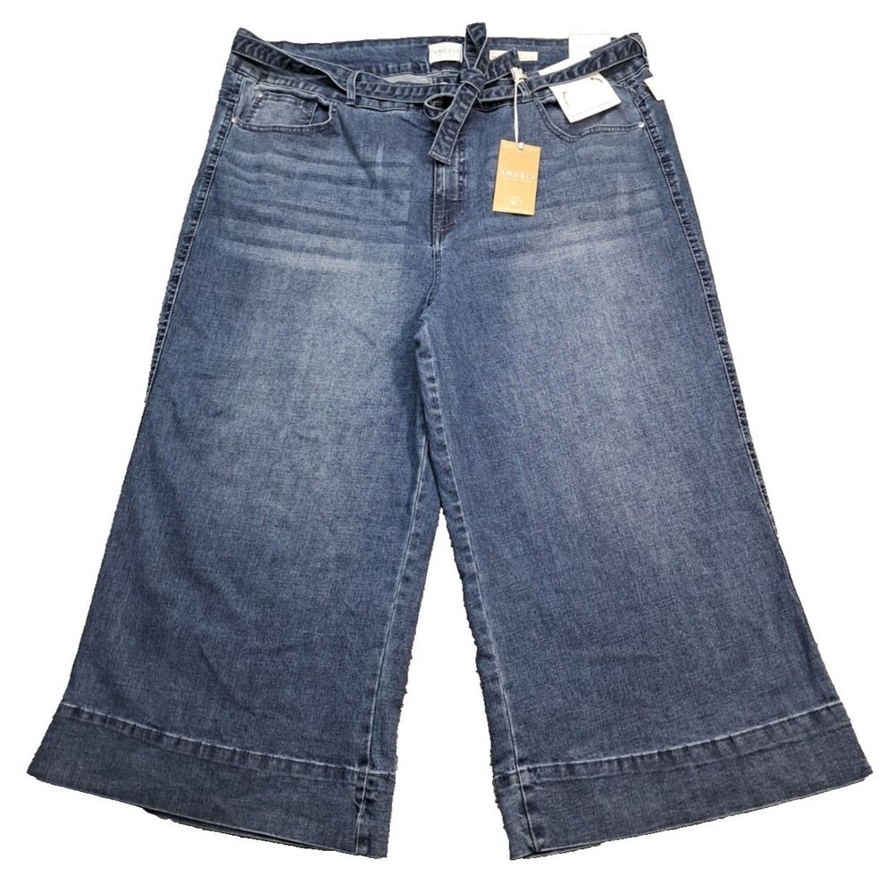 New Angels Forever Young Blue Jeans Womens 24W Wide Leg Denim Curvy Belted Crop